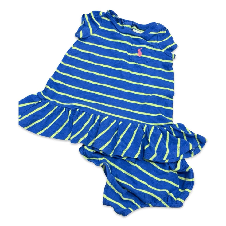 Size 3 month Ralph Lauren blue and green stripe peplum top with matching bloomers and pink rider Default Title / 3 / Girl