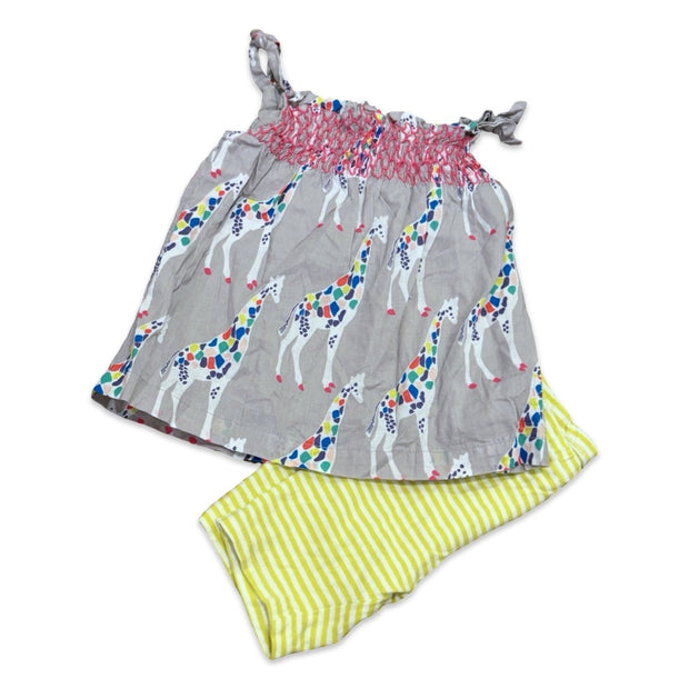 Size 3-6 month Boden grey tank with multicolor giraffes and matching green stripe pants Default Title / 3-6 month / Girl