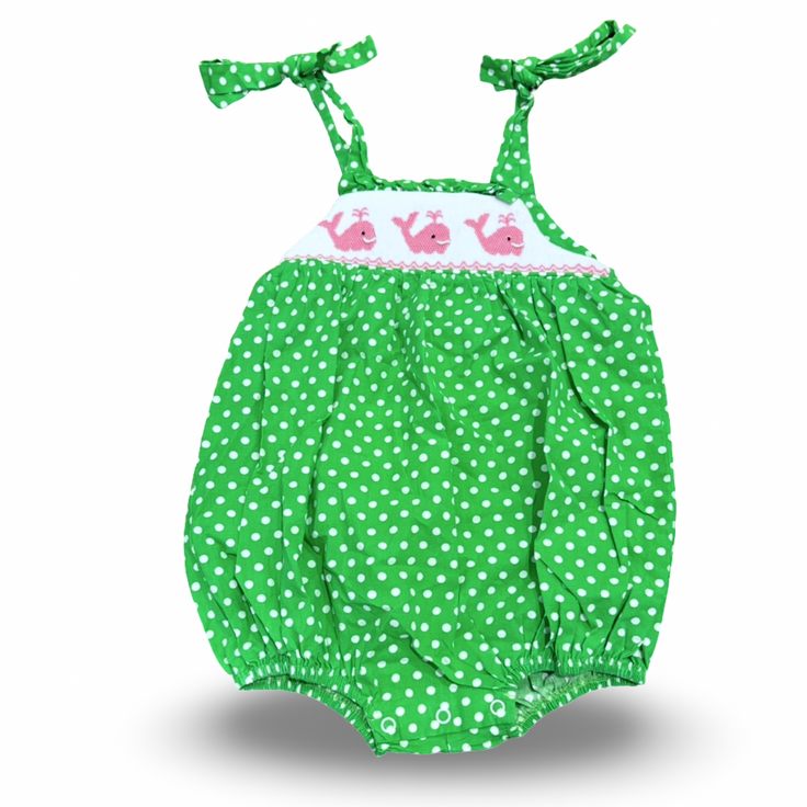 size 18 month smocked auctions green polka dots with pink smocked whales Default Title / 18 month / -