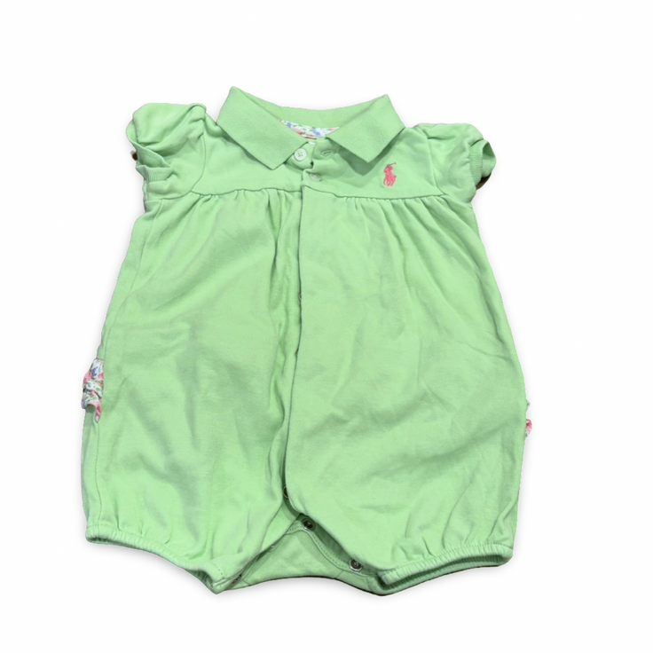 Size 6 month Ralph Lauren lime green polo bubble w/ floral ruffle on back Default Title / 6 month / Boy