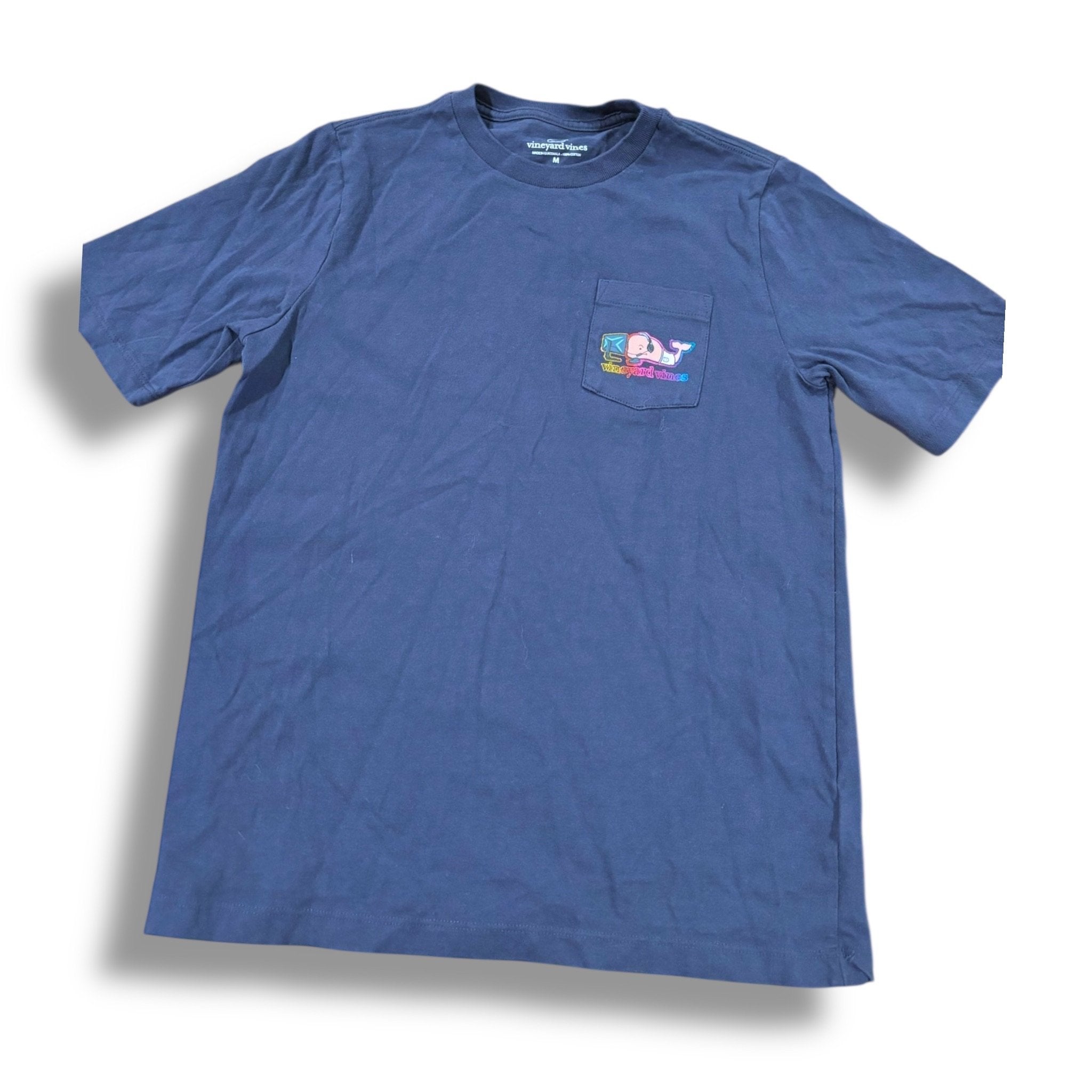 Size 12-14 (M) Vineyard Vines navy pocket tee W/ rainbow outlined-whale at computer NWOT Default Title / 14-Dec / Boy