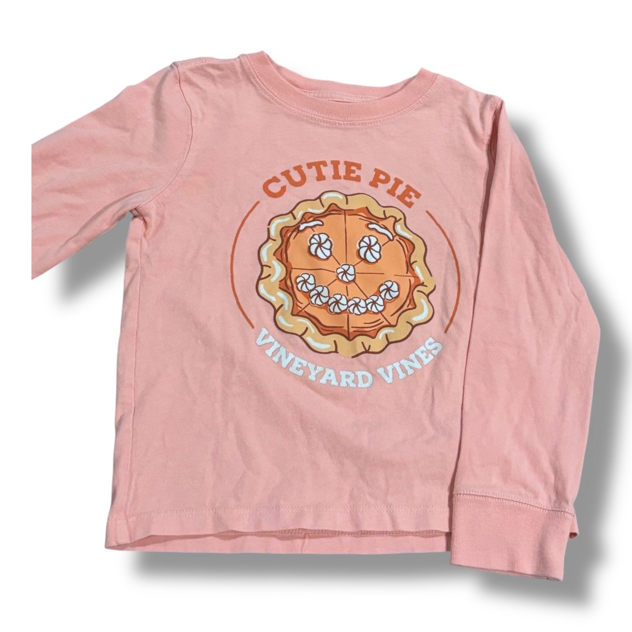 Size 4T Vineyard Vines salmon long sleeve tee w/ pumpkin pie, “Cutie Pie” Default Title / 4 / Girl