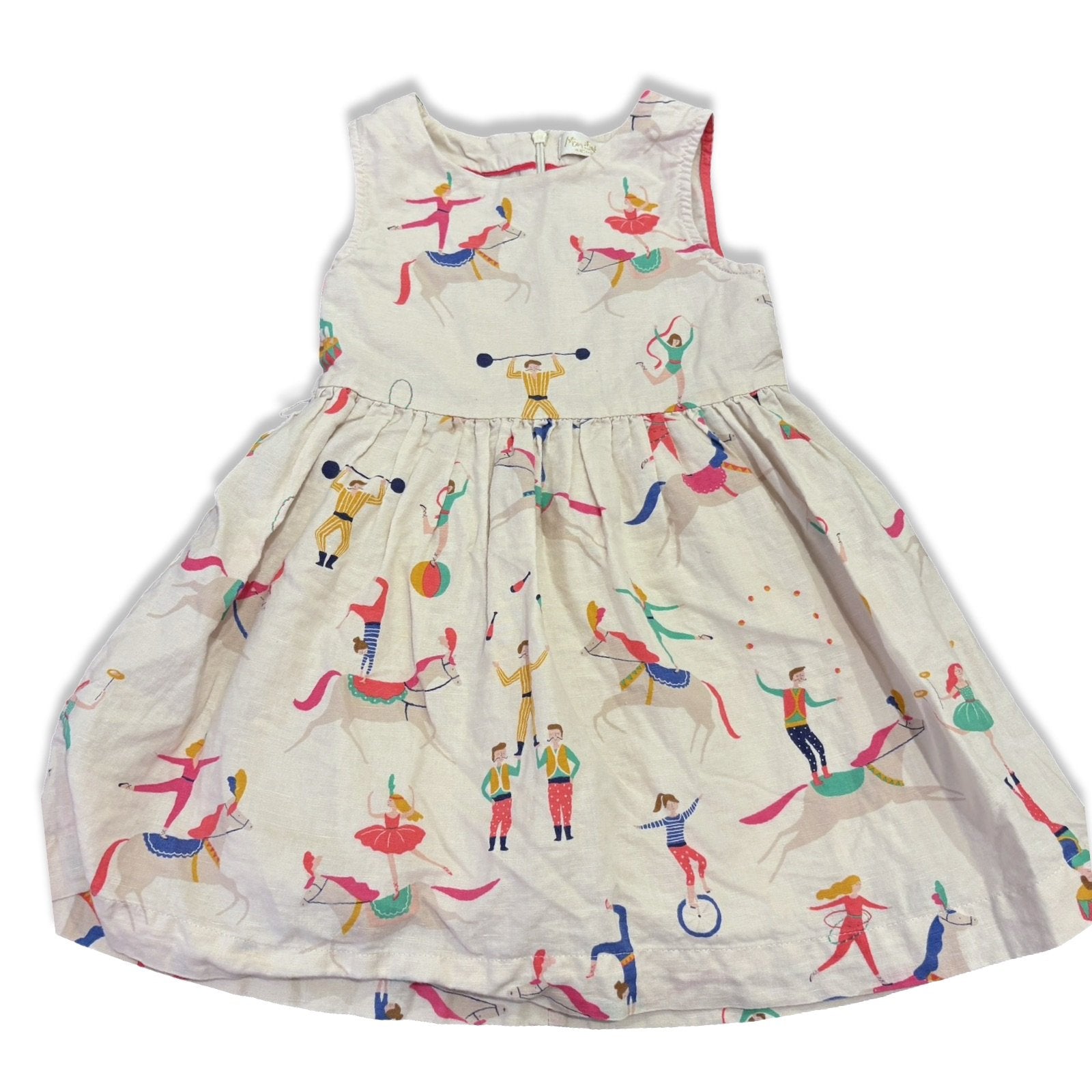 Size 4-5 Boden tan linen dress with circus pictures, missing belt Default Title / 5-Apr / Girl
