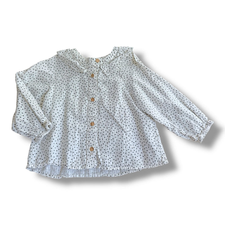 Size 3-4 Zara cream blouse with black hearts and collar Default Title / 4-Mar / Girl