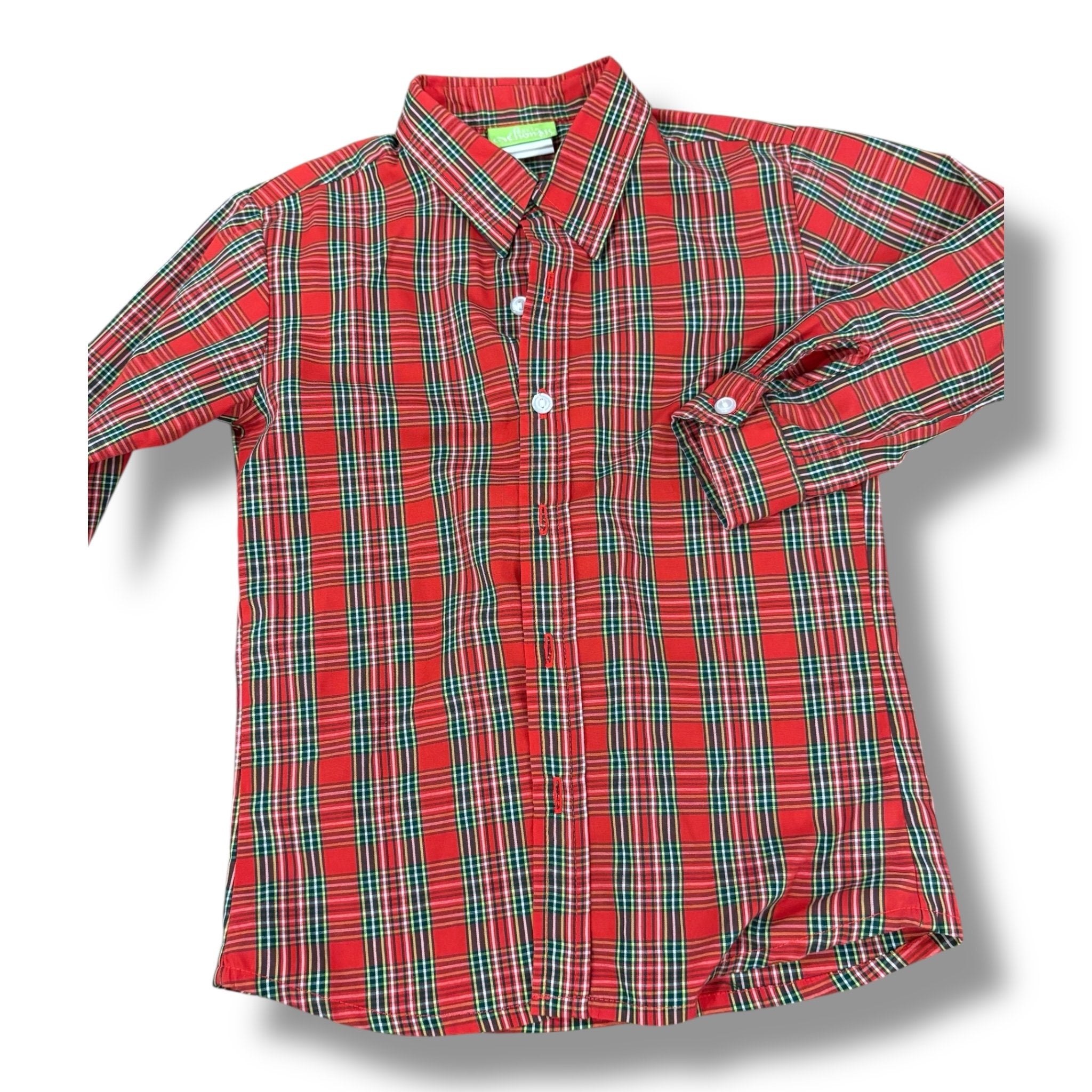 Size 5 Classic whimsy red/dark green/white plaid button up Default Title / 5 / Boy