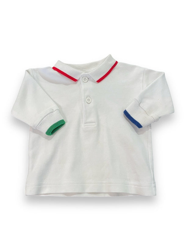 Size 6 month Florence Eiseman white polo with red/navy trim Default Title / 6 month / Boy