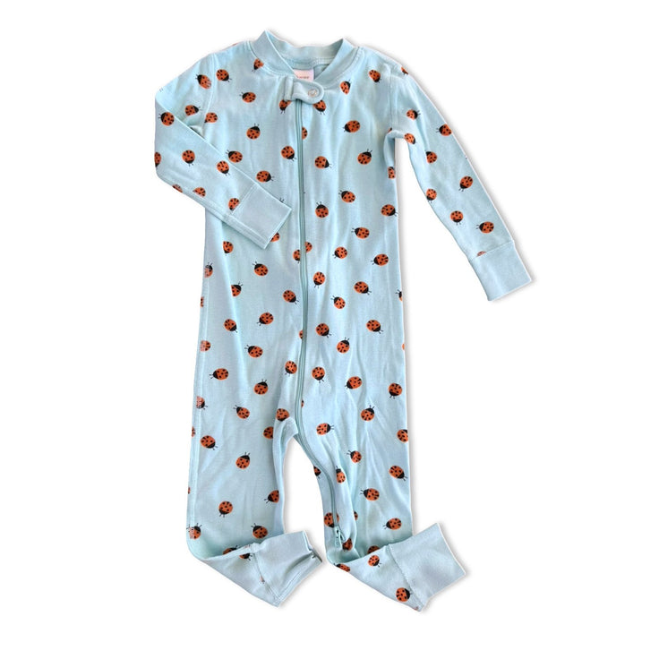 Size 2 Hanna Andersson light blue with lady bugs zip pajamas Default Title / 2 / Girl