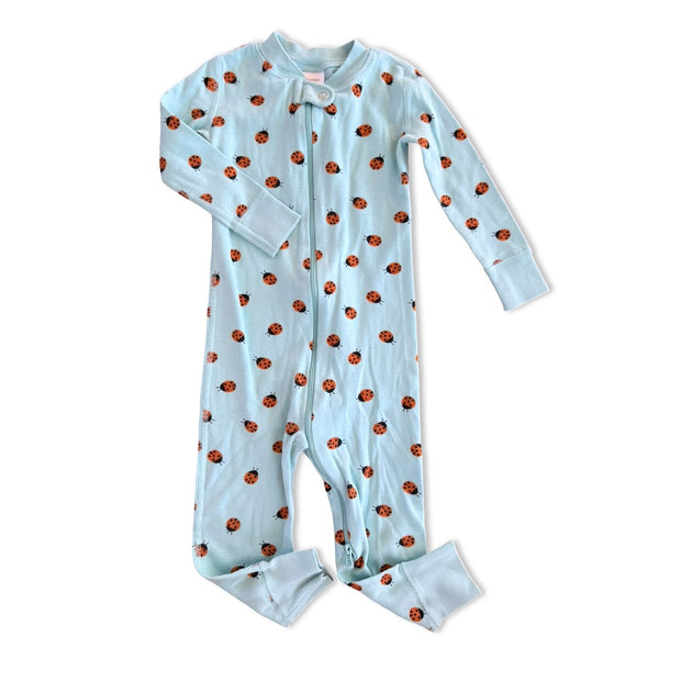 Size 2 Hanna Andersson light blue with lady bugs zip pajamas Default Title / 2 / Girl