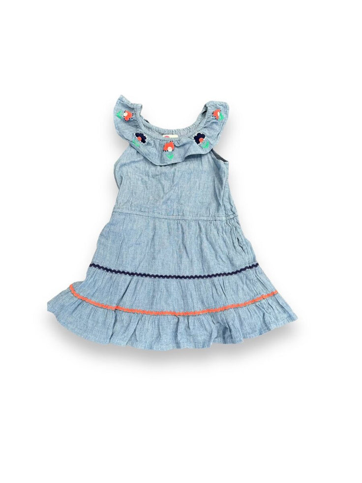 Size 5-6 Boden blue dress with red and blue flower ruffle straps and collar Default Title / 6-May / Girl