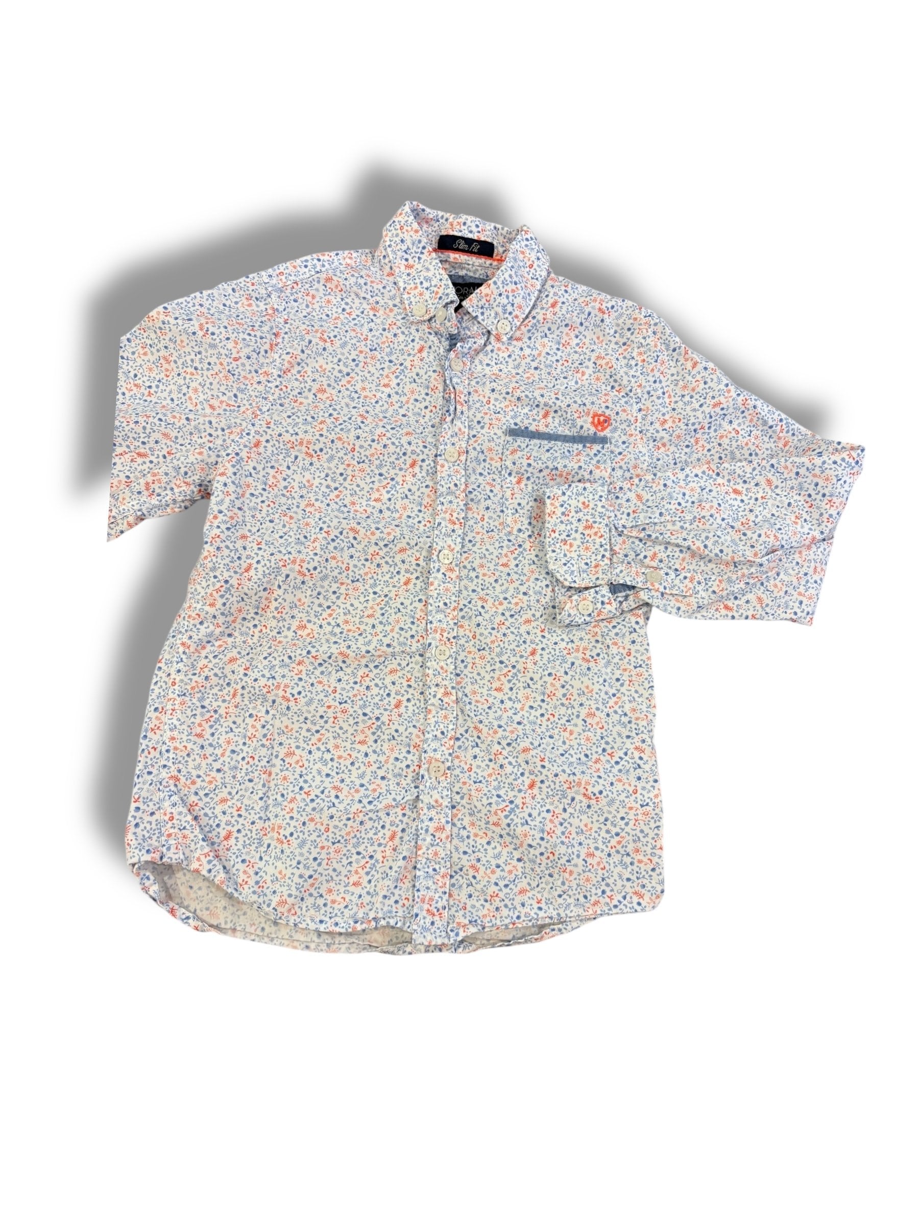 Size 5 Mayoral red/coral and blue floral button up Default Title / 5 / Boy