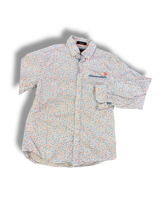 Size 5 Mayoral red/coral and blue floral button up Default Title / 5 / Boy