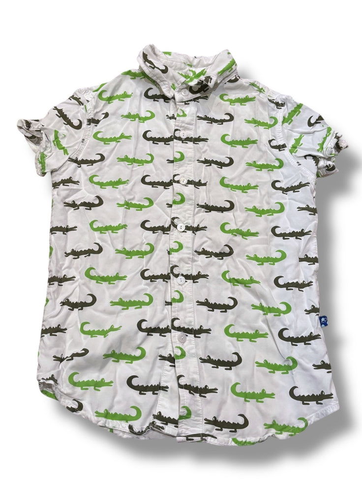 Size 6/8 Kickee Kids white button-up shirt w/ two-tone green alligators Default Title / 8-Jun / Boy