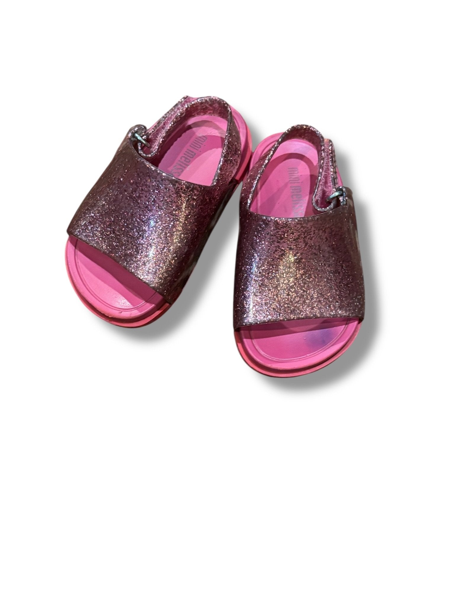 Size Toddler 5 (fits like a 4) Mini Melissa pink sparkle jelly slide sandals w/ ankle strap Default Title / Toddler / -