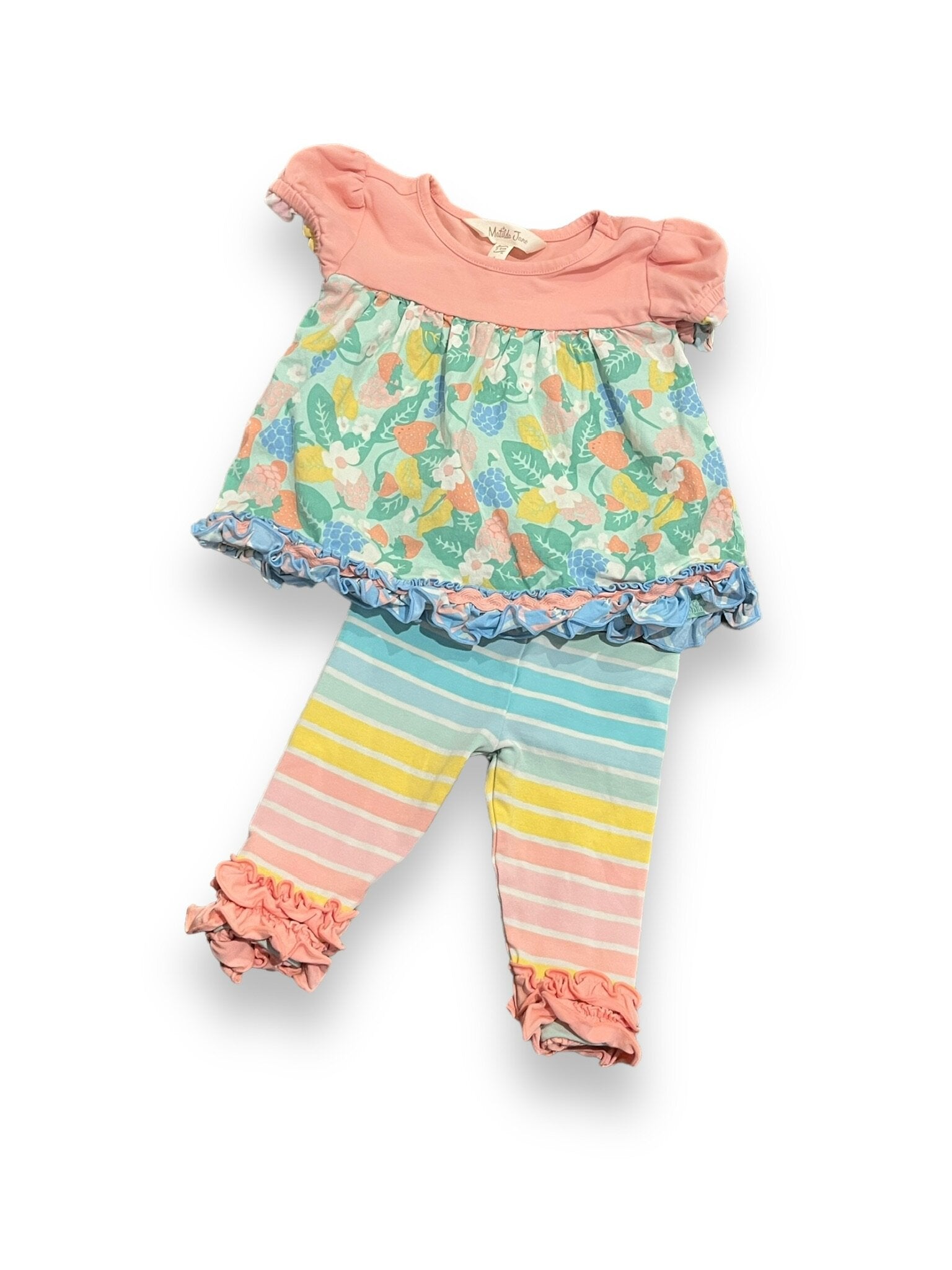 Size 3-6 Matilda Jane rainbow bottoms with pink, green, yellow floral tunic Default Title / 3-6 month / Girl