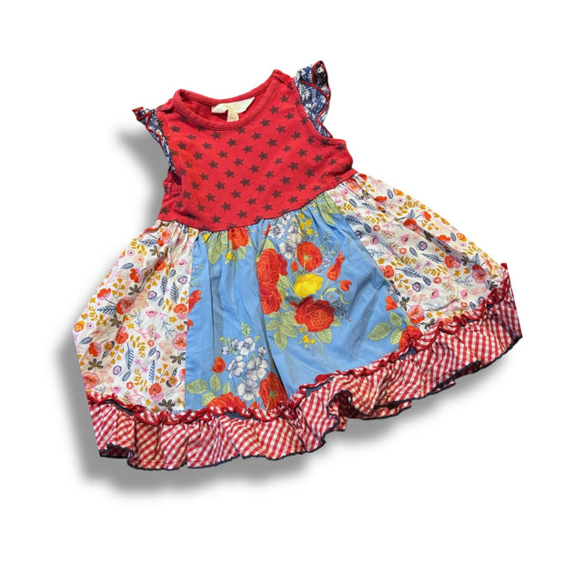 Size 12-18 month Matilda Jane dress red/navy stars top & floral/gingham skirt Default Title / 12-18 month / -