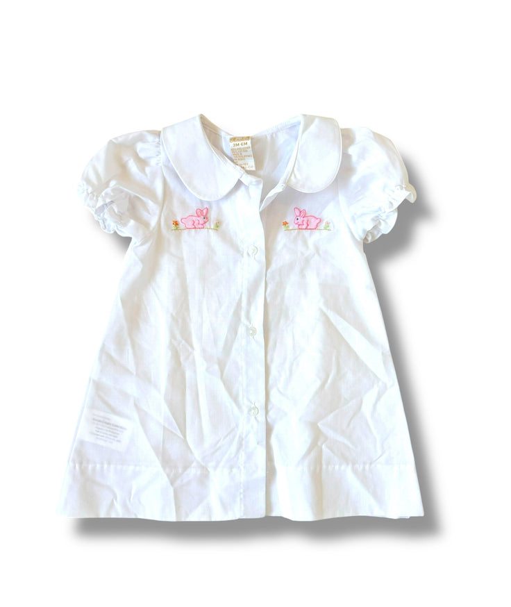 Size 3-6 month white dress with embroidered pink bunnies and collar Default Title / 3-6 month / -