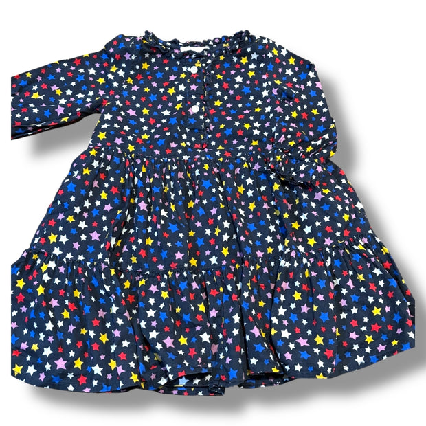 Size 2 Crewcuts navy structured cotton, tiered dress w/ multicolored stars Default Title / 2 / Girl