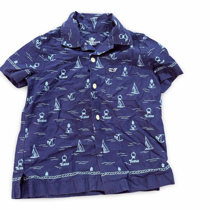 Size 4 Vineyard Vines navy nautical short sleeve button up Default Title / 4 / Boy