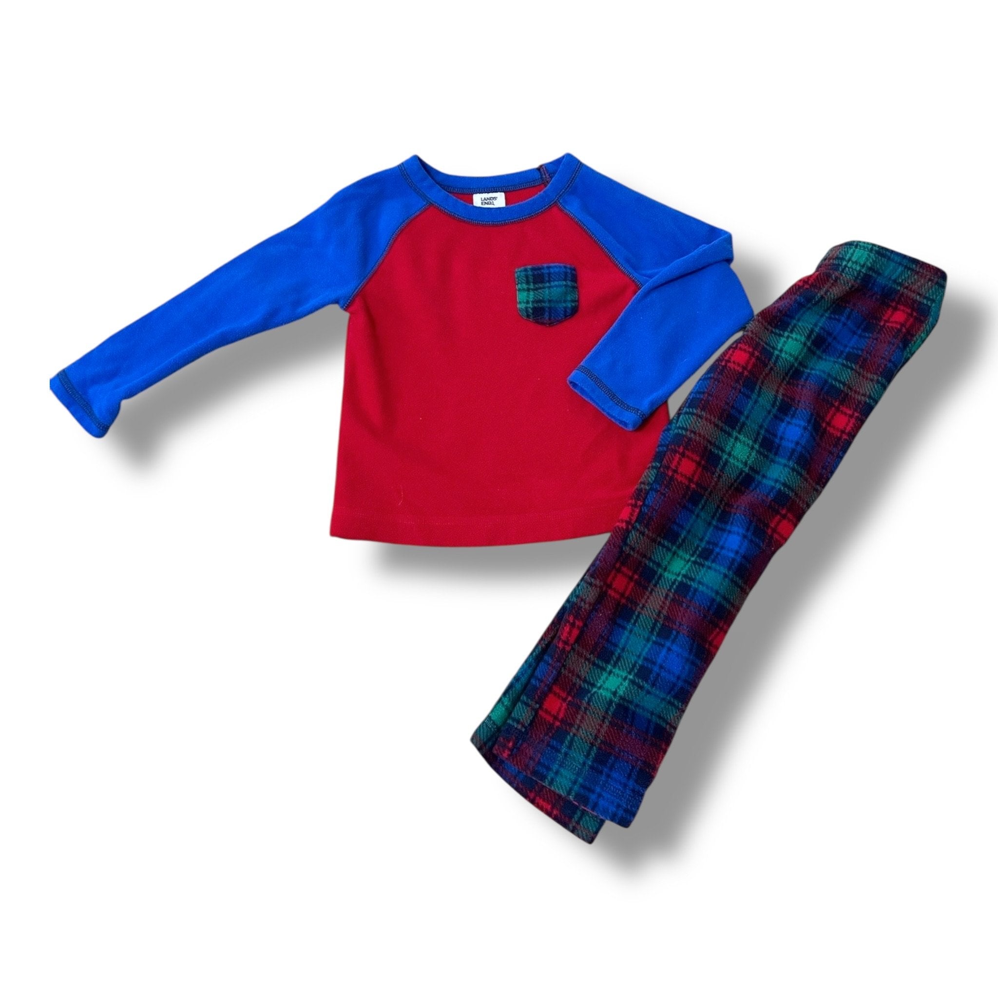 Size 4 Lands’ End red blue plaid fleece pj set Default Title / 4 / Boy