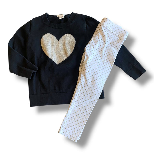 Size 2-3 Crewcuts black sweater with gold heart + coordinating size 3 white and gold polka dot leggings Default Title / 3-Feb / Girl