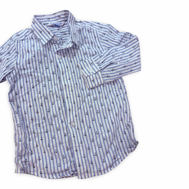 Size 4 Rugged Butts blue and white stripe anchor button down Default Title / 4 / Boy