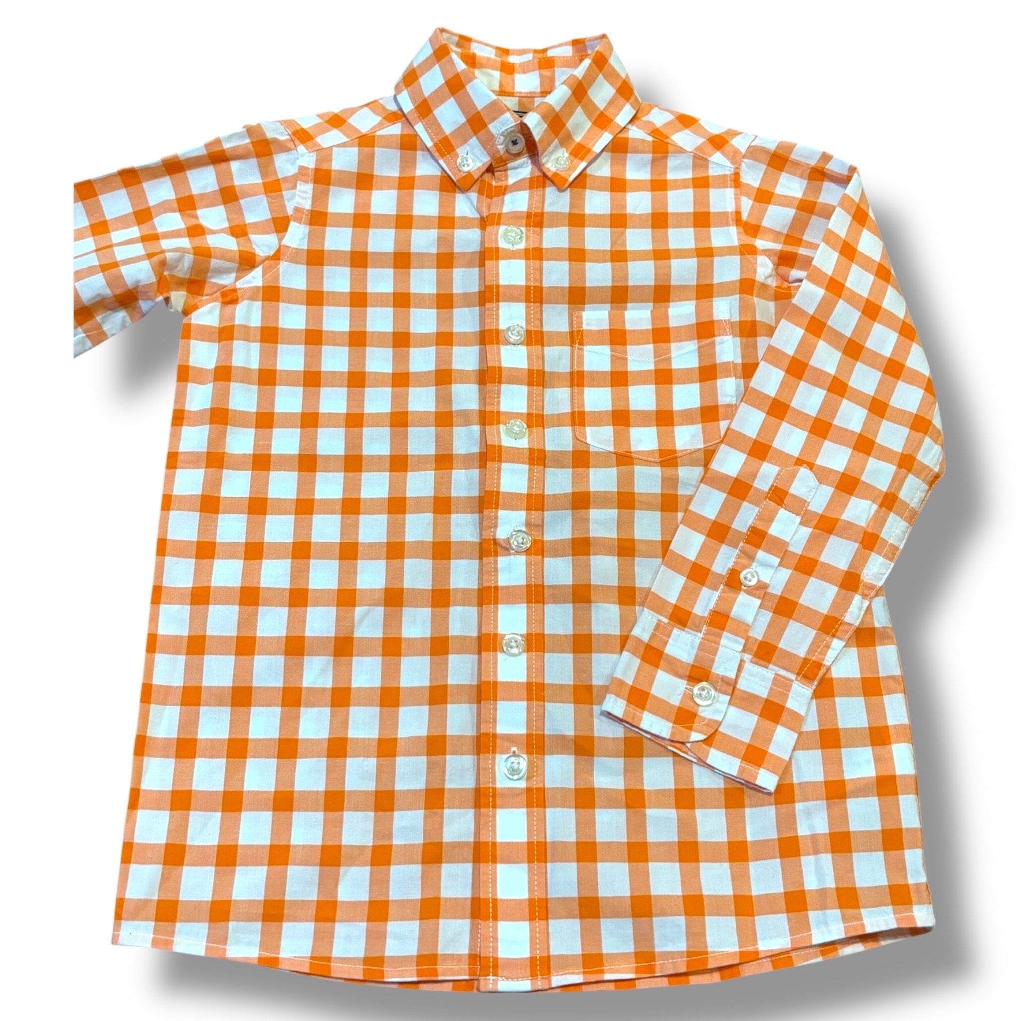 Size 4 Lands’ End orange/white gingham buttondown Default Title / 4 / Boy