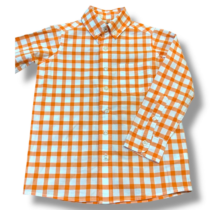 Size 4 Lands’ End orange/white gingham buttondown Default Title / 4 / Boy