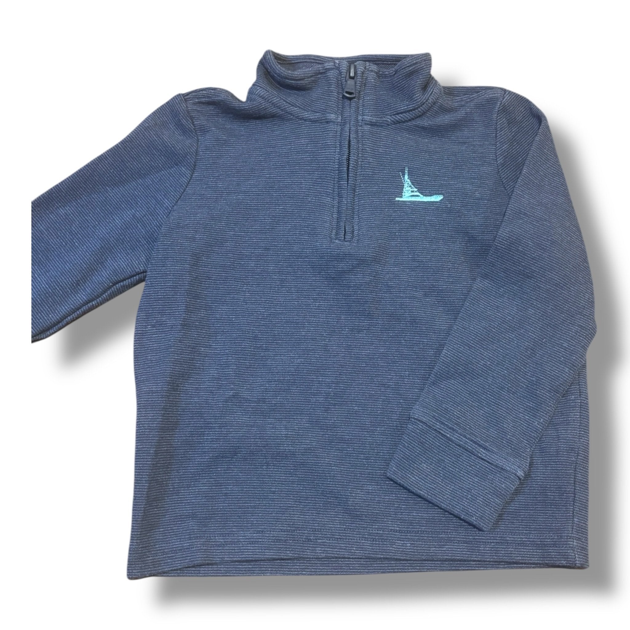 Size 4T Vineyard Vines heathered navy 1/4 zip w/ teal fishing boat Default Title / 4 / Boy
