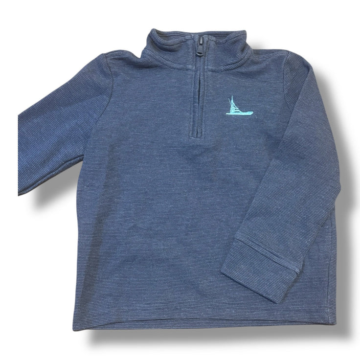 Size 4T Vineyard Vines heathered navy 1/4 zip w/ teal fishing boat Default Title / 4 / Boy