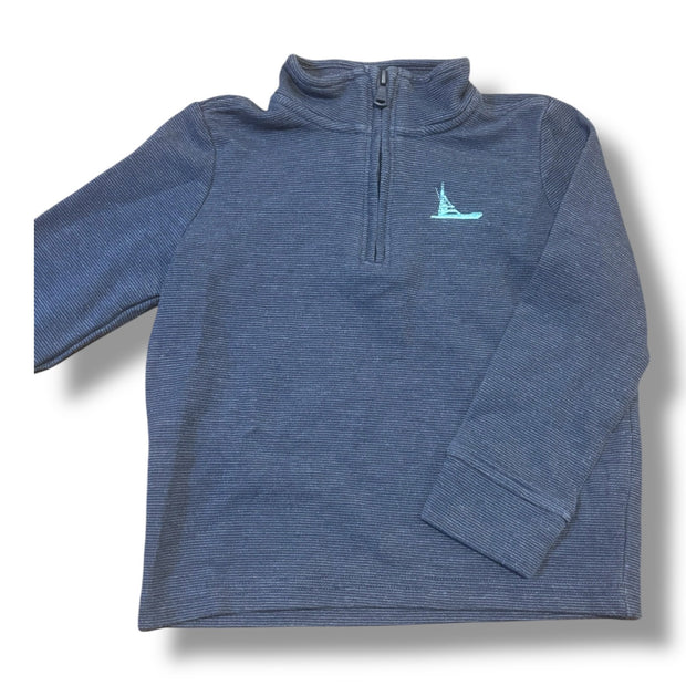 Size 4T Vineyard Vines heathered navy 1/4 zip w/ teal fishing boat Default Title / 4 / Boy