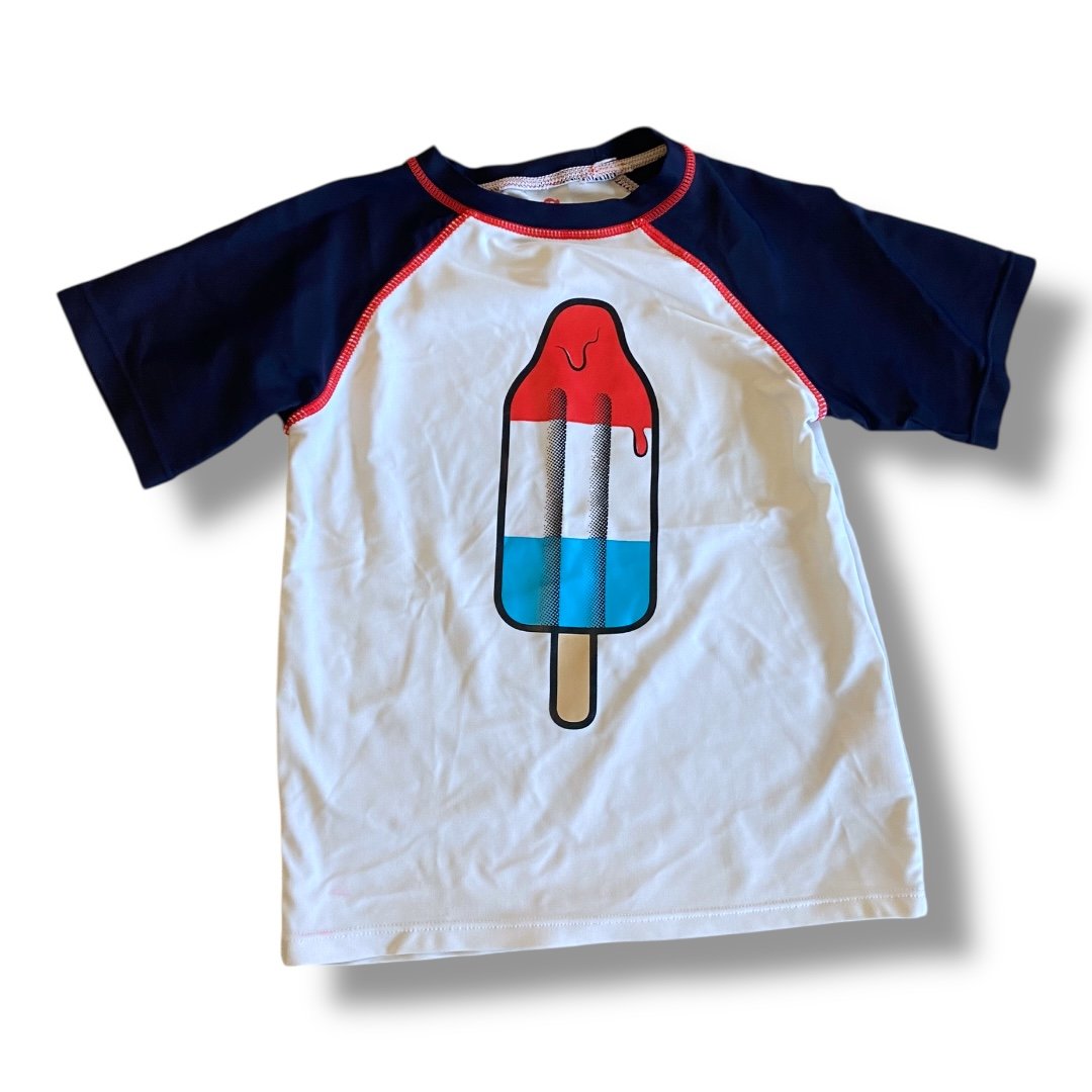 Size 4 Appaman white and navy short sleeve rashguard with popsicle Default Title / 4 / Boy