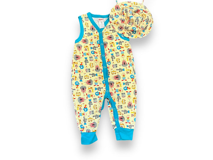 Size 18 month Zutano yellow circus tank romper and hat with aqua trim Default Title / 18 month / Boy