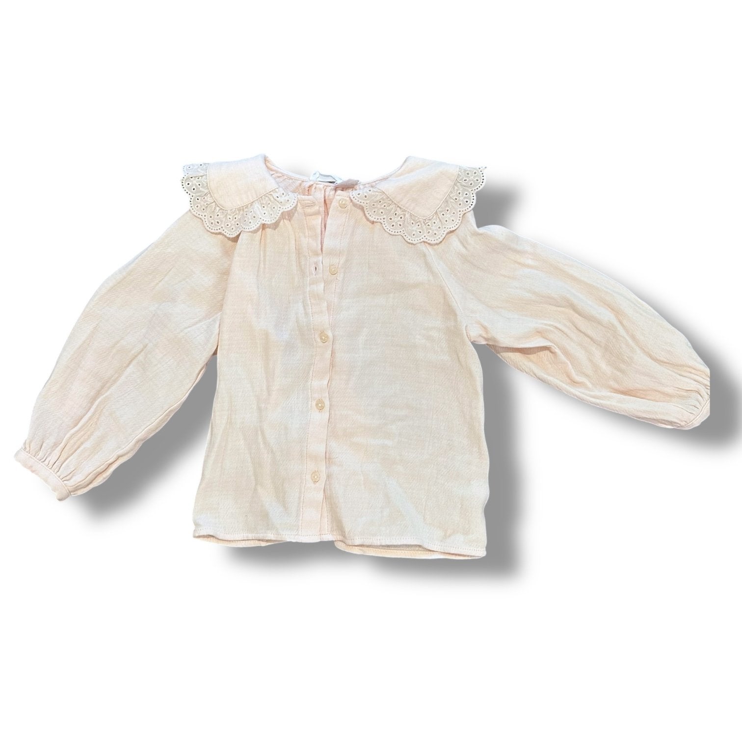 Size 4/5 Zara light pink long sleeve collared top with lace NWT Default Title / 5-Apr / Girl