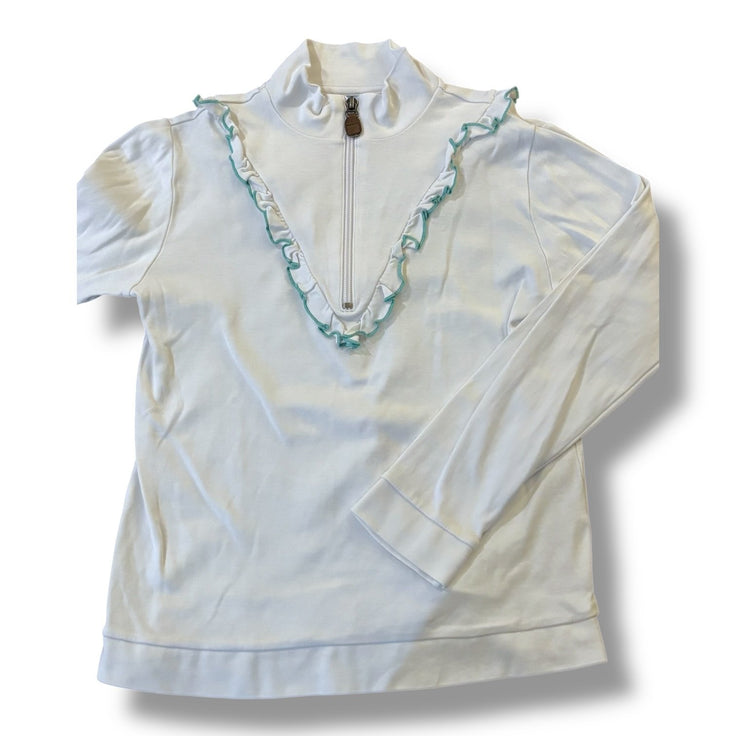Size 10 Bella Bliss white 1/4 zip w/ teal trim Default Title / 10 / Girl