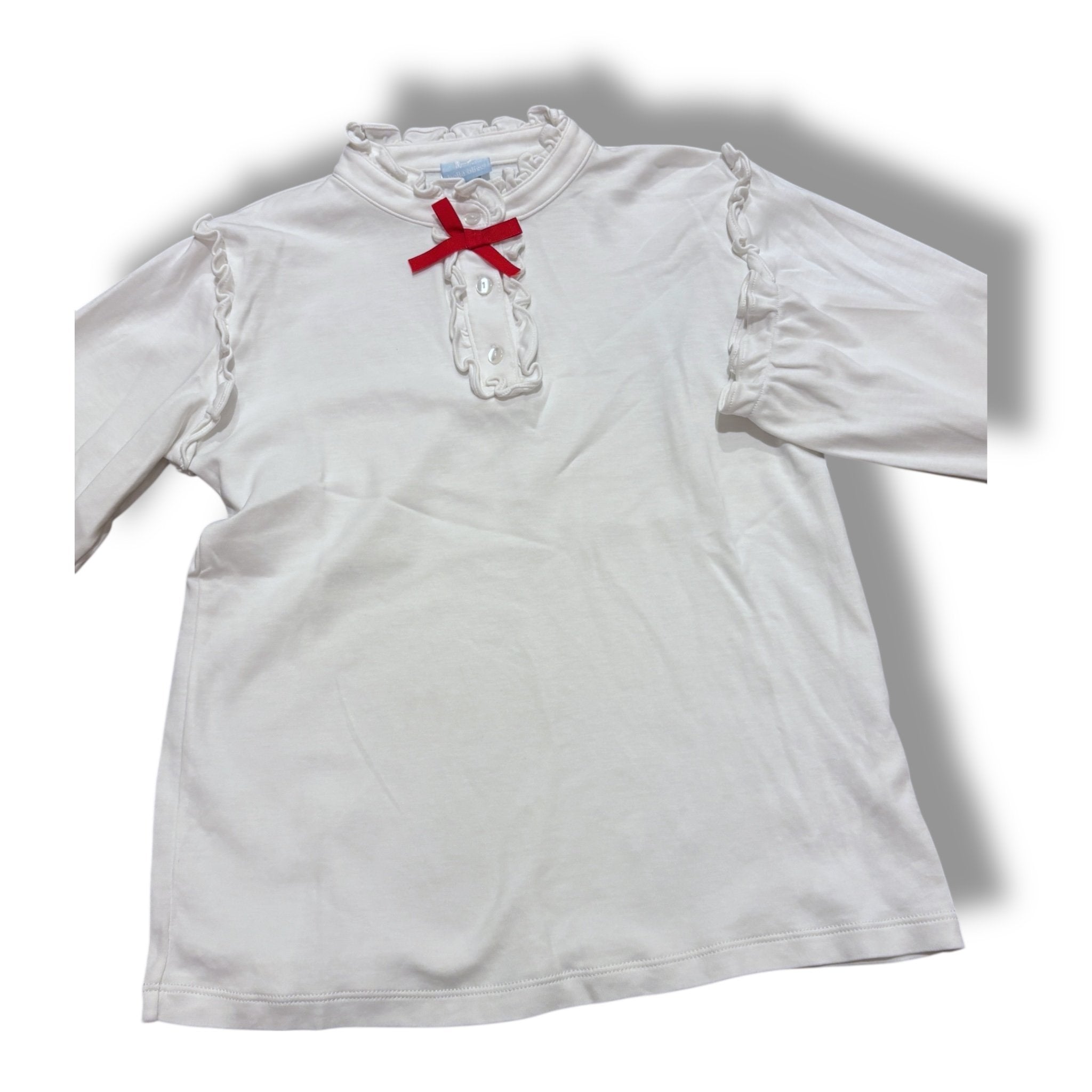 Size 12 Bella Bliss white long-sleeve shirt w/ ruffle collar, red bow Default Title / 12 / Girl