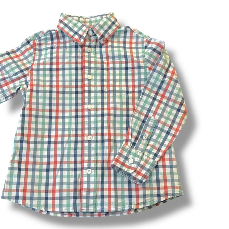 Size 4-5 Crewcuts muted red/green/blue plaid button-up shirt Default Title / 5-Apr / Boy