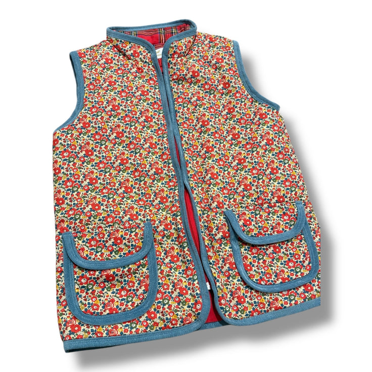 Size 10 Sal and Pimenta floral vest w/ blue trim, red plaid lining Default Title / 10 / Girl