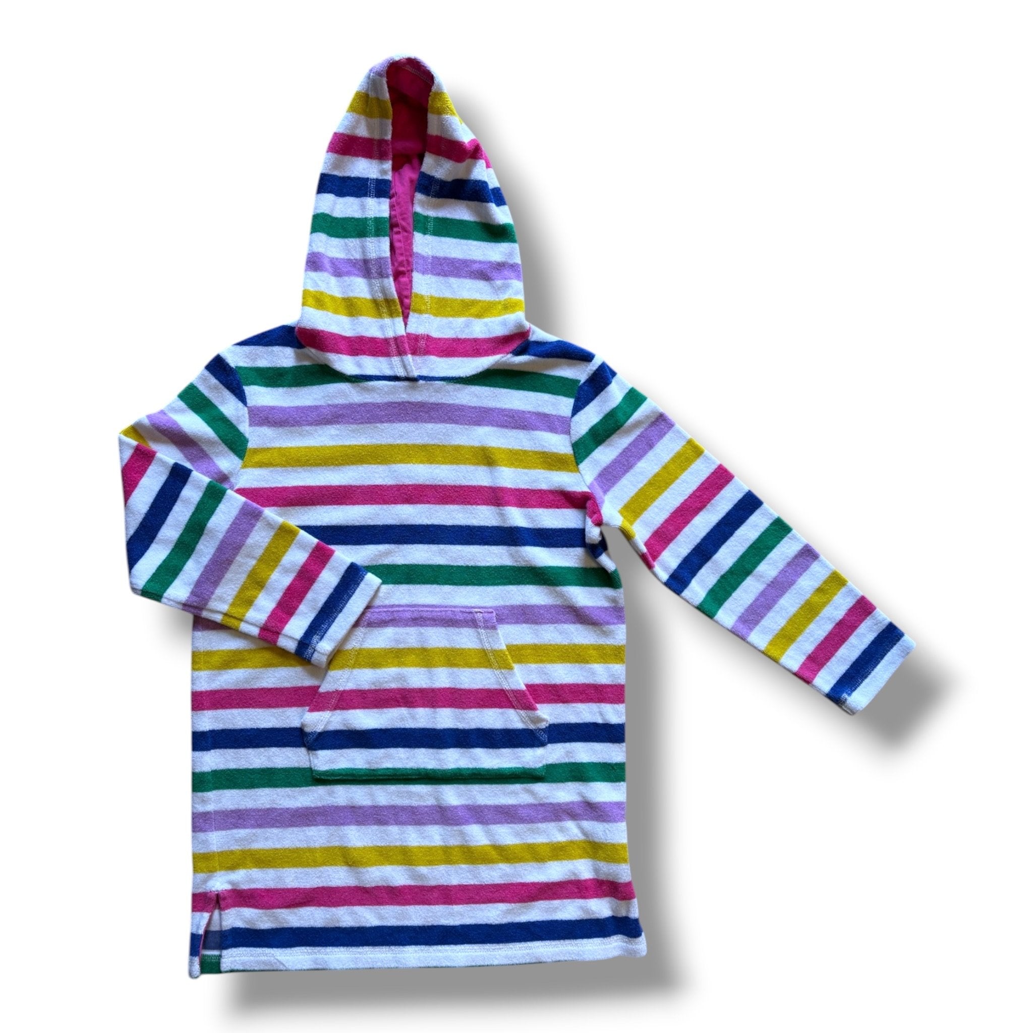 Size 8-9 Boden multi-color stripe long sleeve hooded terry swim cover up - small spot on front Default Title / 9-Aug / Girl