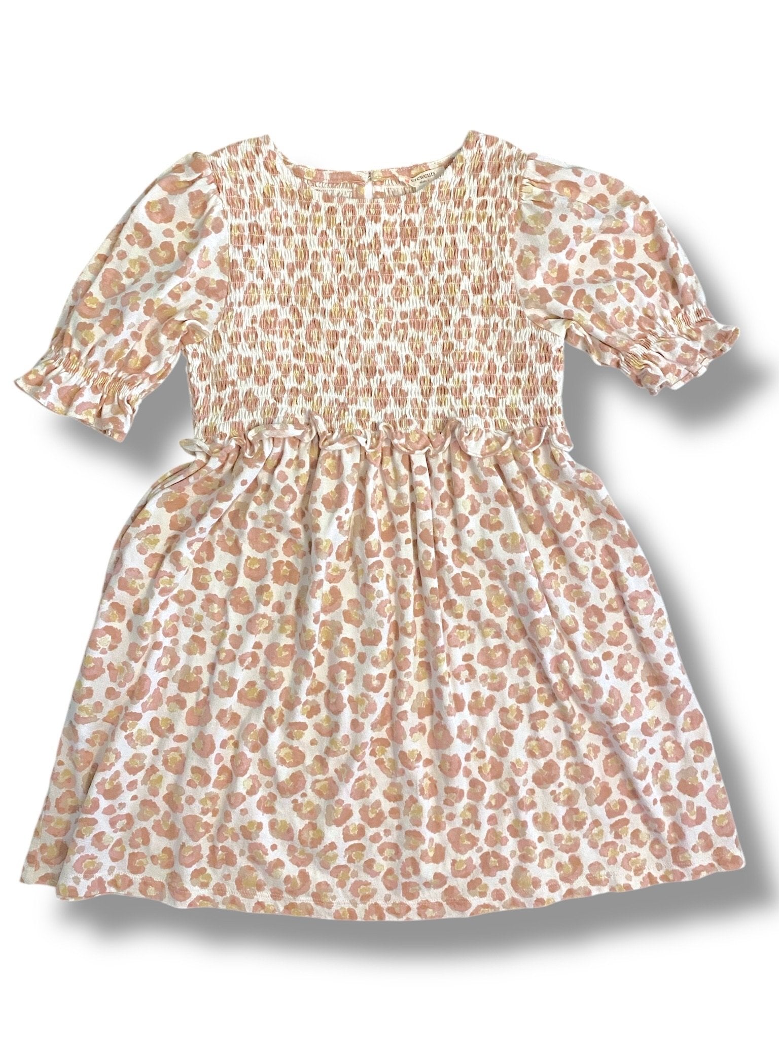 Size 8 Crewcuts short sleeve cotton leopard dress with smocking on top Default Title / 8 / Girl