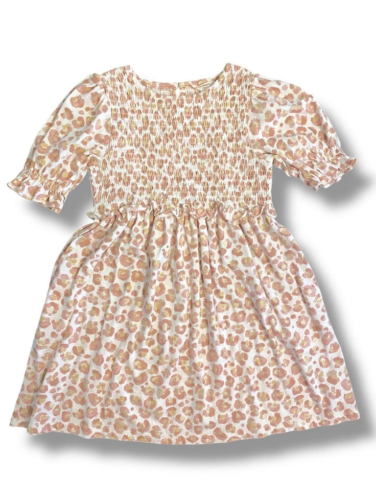 Size 8 Crewcuts short sleeve cotton leopard dress with smocking on top Default Title / 8 / Girl