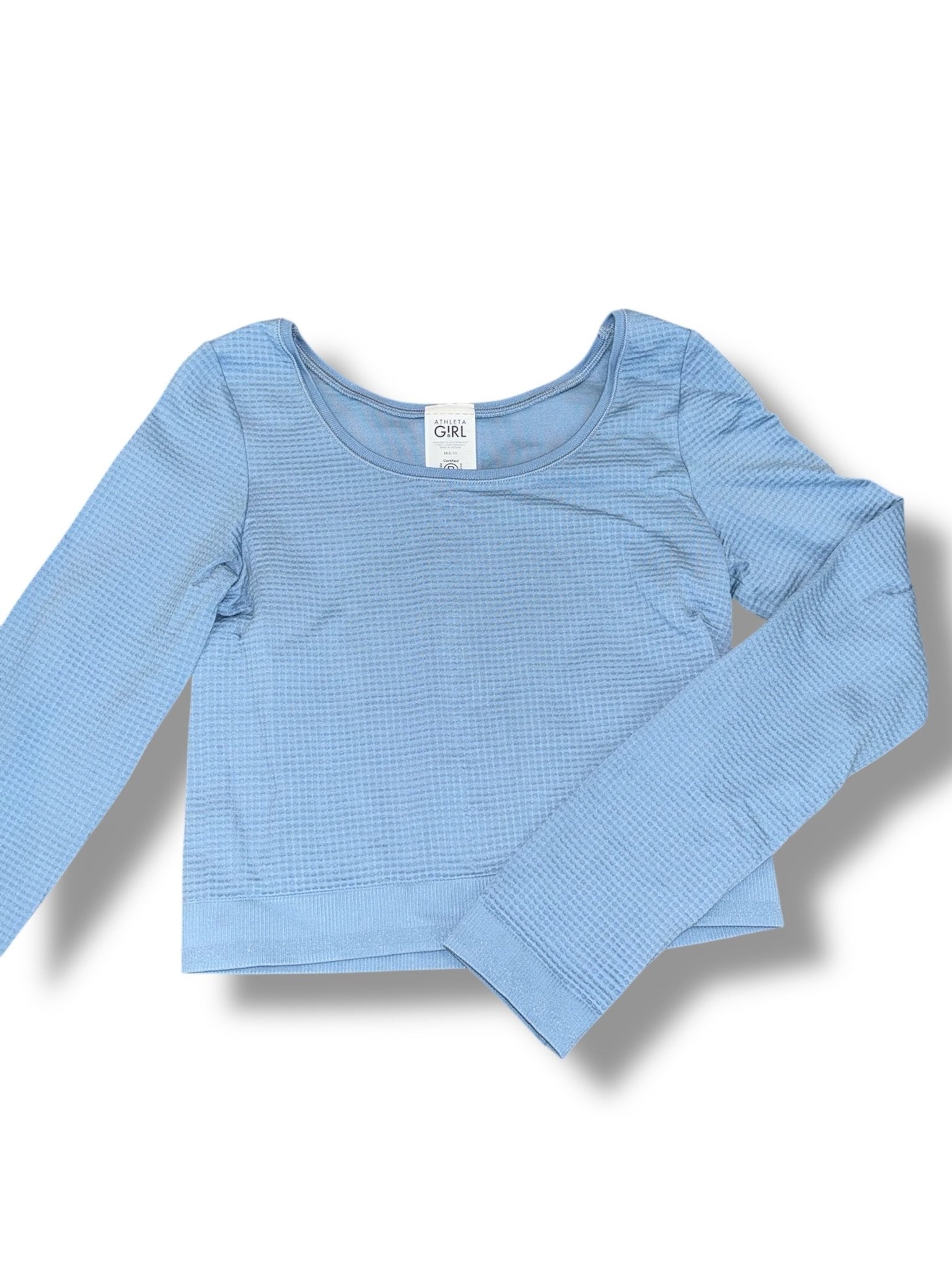 Size 8-10 Athleta Girl dusty blue waffle fabric long sleeve performance tee Default Title / 10-Aug / Girl