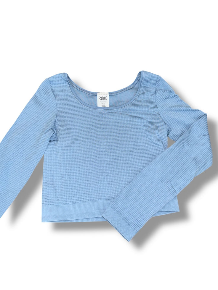 Size 8-10 Athleta Girl dusty blue waffle fabric long sleeve performance tee Default Title / 10-Aug / Girl
