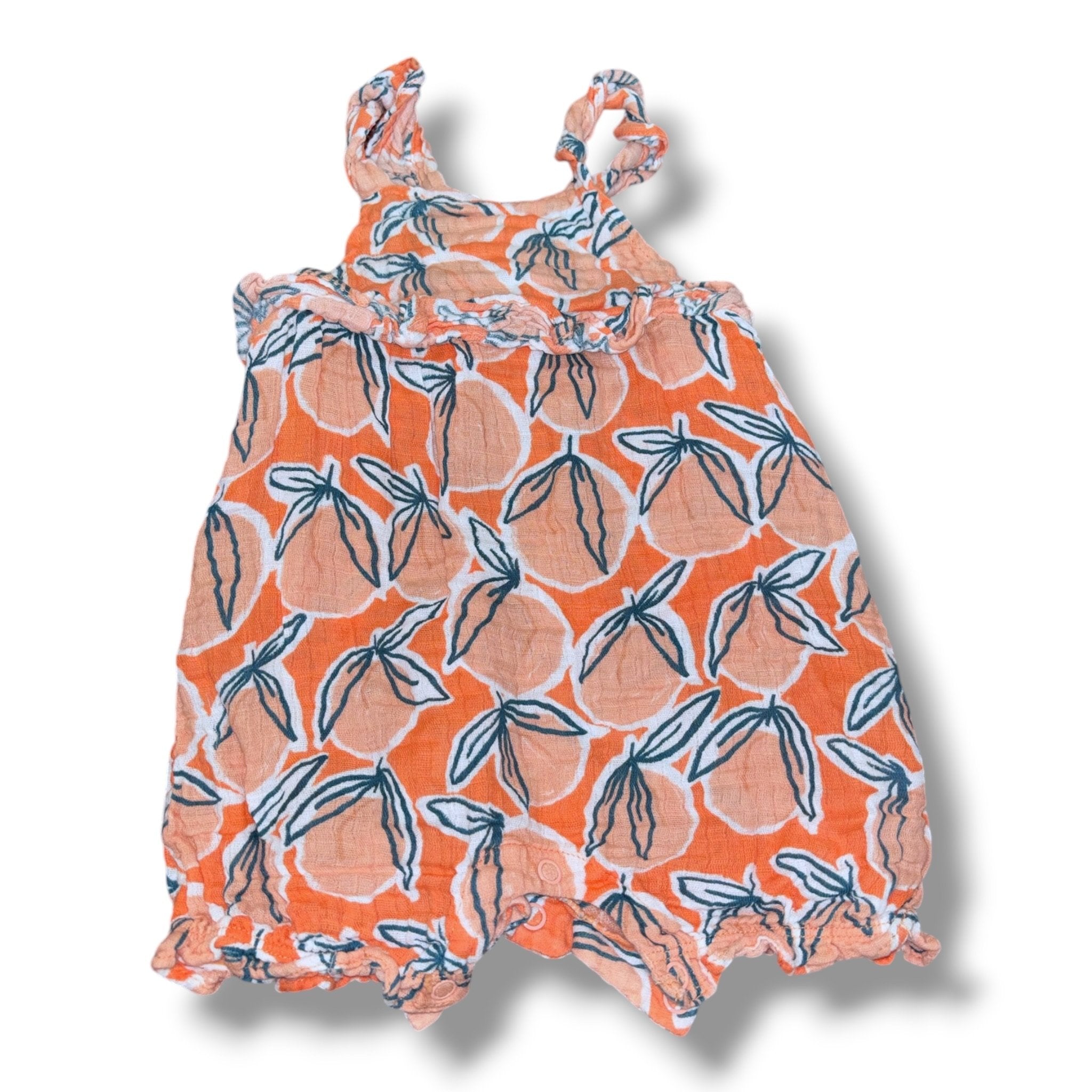 Size 12-18 month Angel Dear orange gauze romper w/ peaches Default Title / 12-18 month / Girl