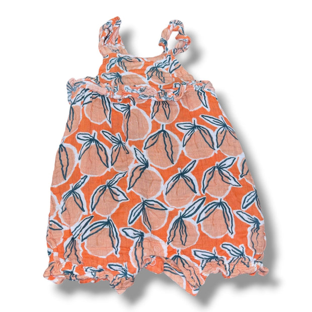 Size 12-18 month Angel Dear orange gauze romper w/ peaches Default Title / 12-18 month / Girl