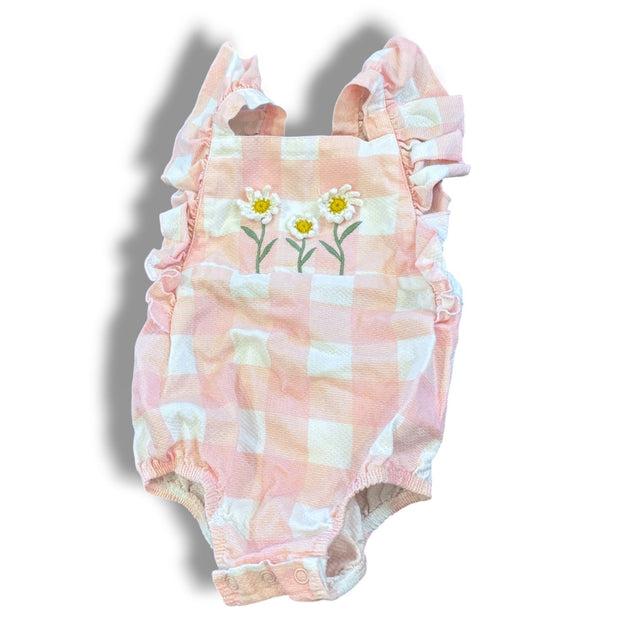 Size 9-12 month Mud Pie pink gingham with white and flowers bubble Default Title / 9-12 month / Girl