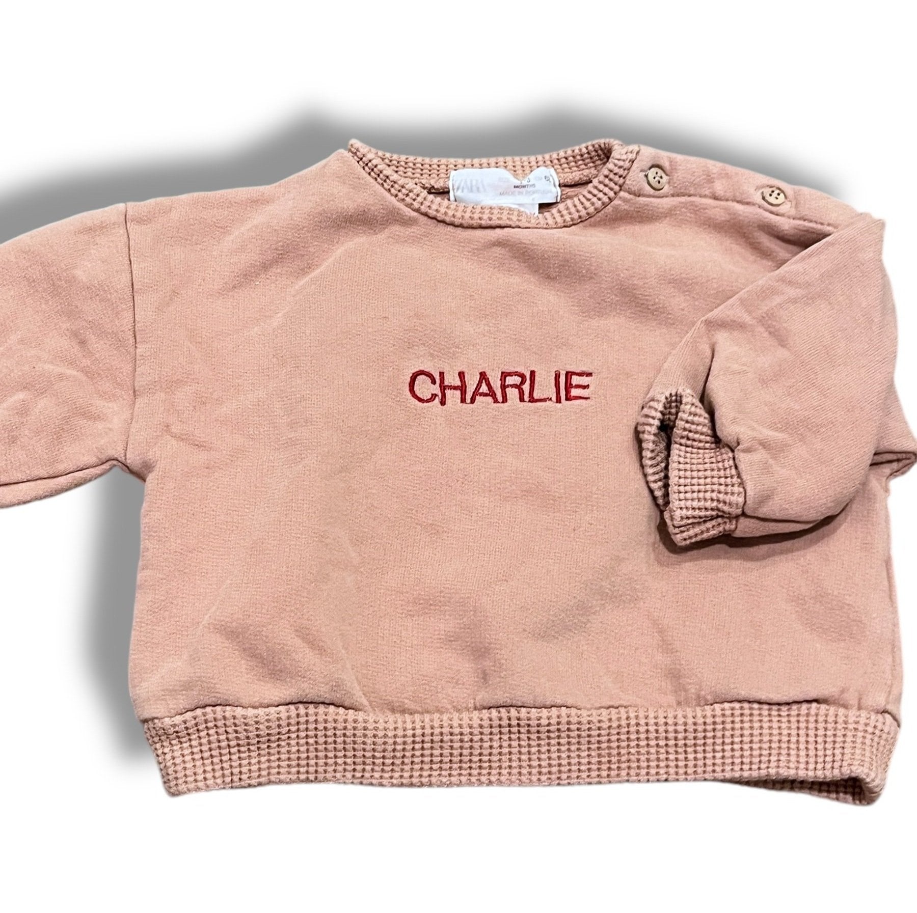 Size 1-3 month Zara blush pink sweatshirt, Charlie monogram Default Title / 1-3 month / Girl