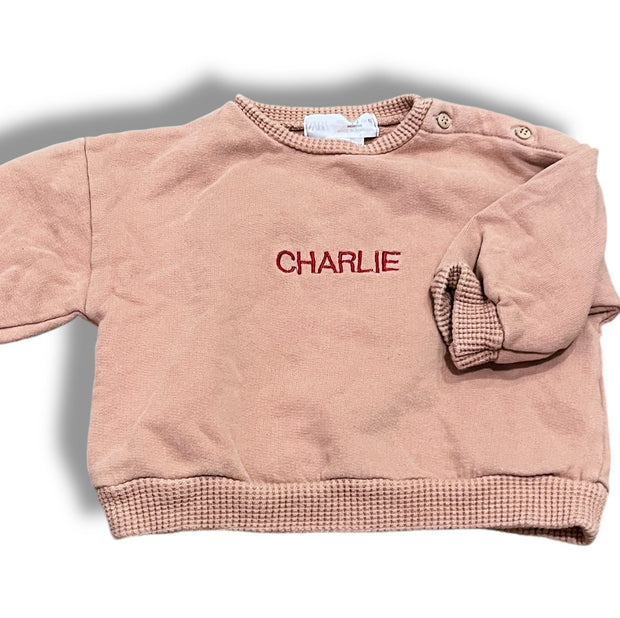 Size 1-3 month Zara blush pink sweatshirt, Charlie monogram Default Title / 1-3 month / Girl