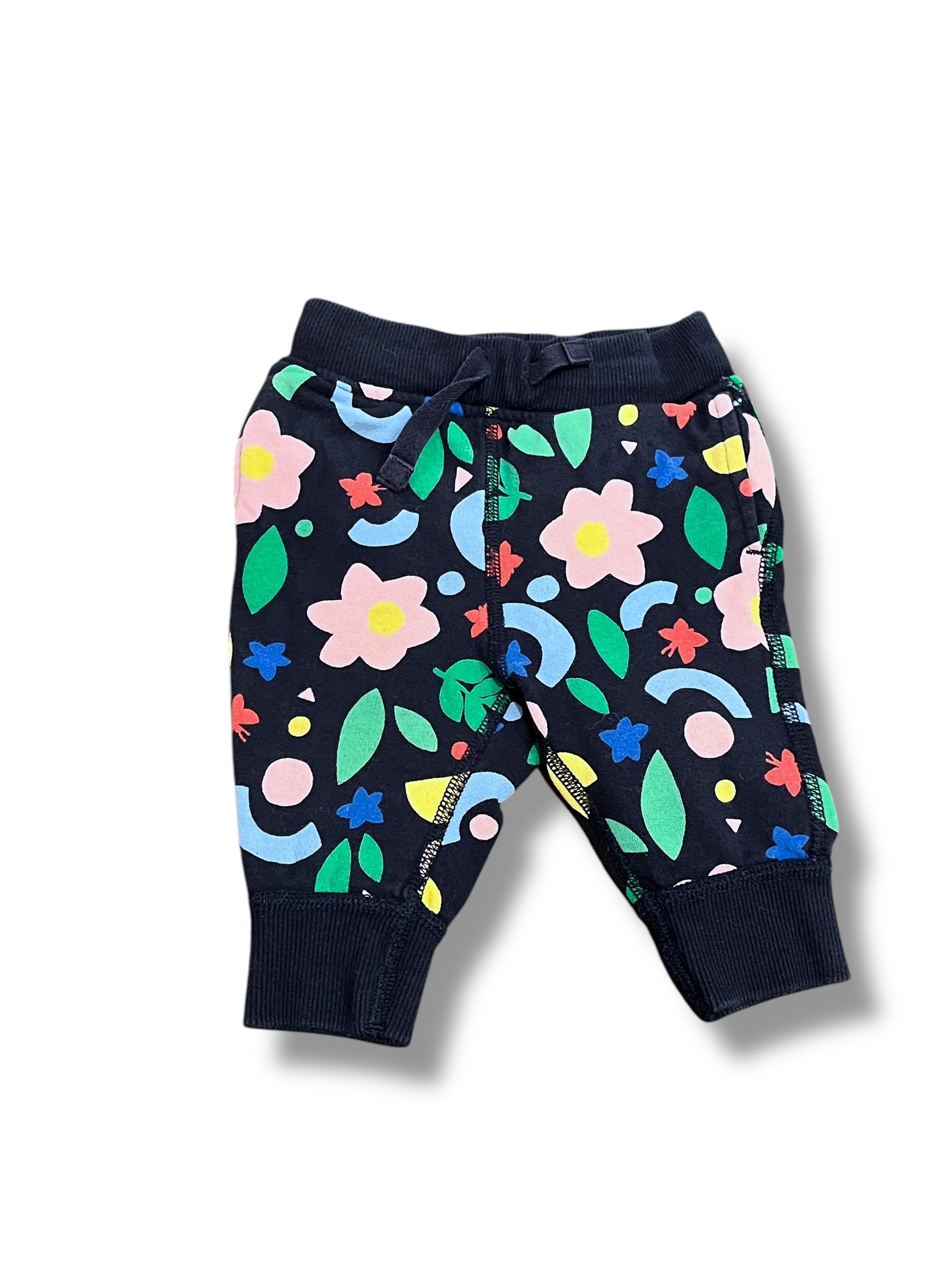 Size 3-6 month Hanna andersson navy knit sweats pink flowers/shapes Default Title / 3-6 month / -
