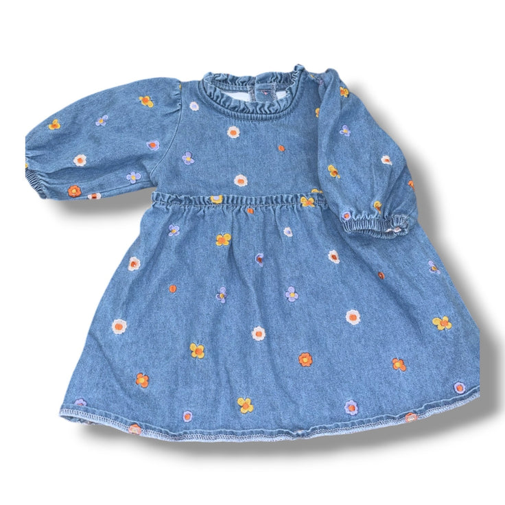 Size 12-18 month Mudpie denim dress w/ purple/pink/orange embroidered flowers Default Title / 12-18 month / Girl