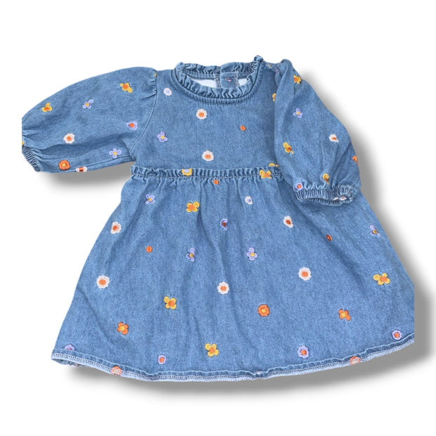 Size 12-18 month Mudpie denim dress w/ purple/pink/orange embroidered flowers Default Title / 12-18 month / Girl